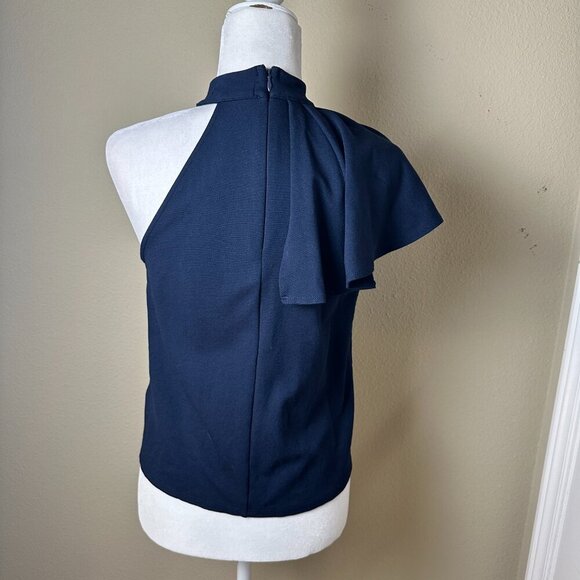 Eri + Ali Anthropologie Nobility Top Ruffle Detail Navy Size Small - Picture 5 of 10
